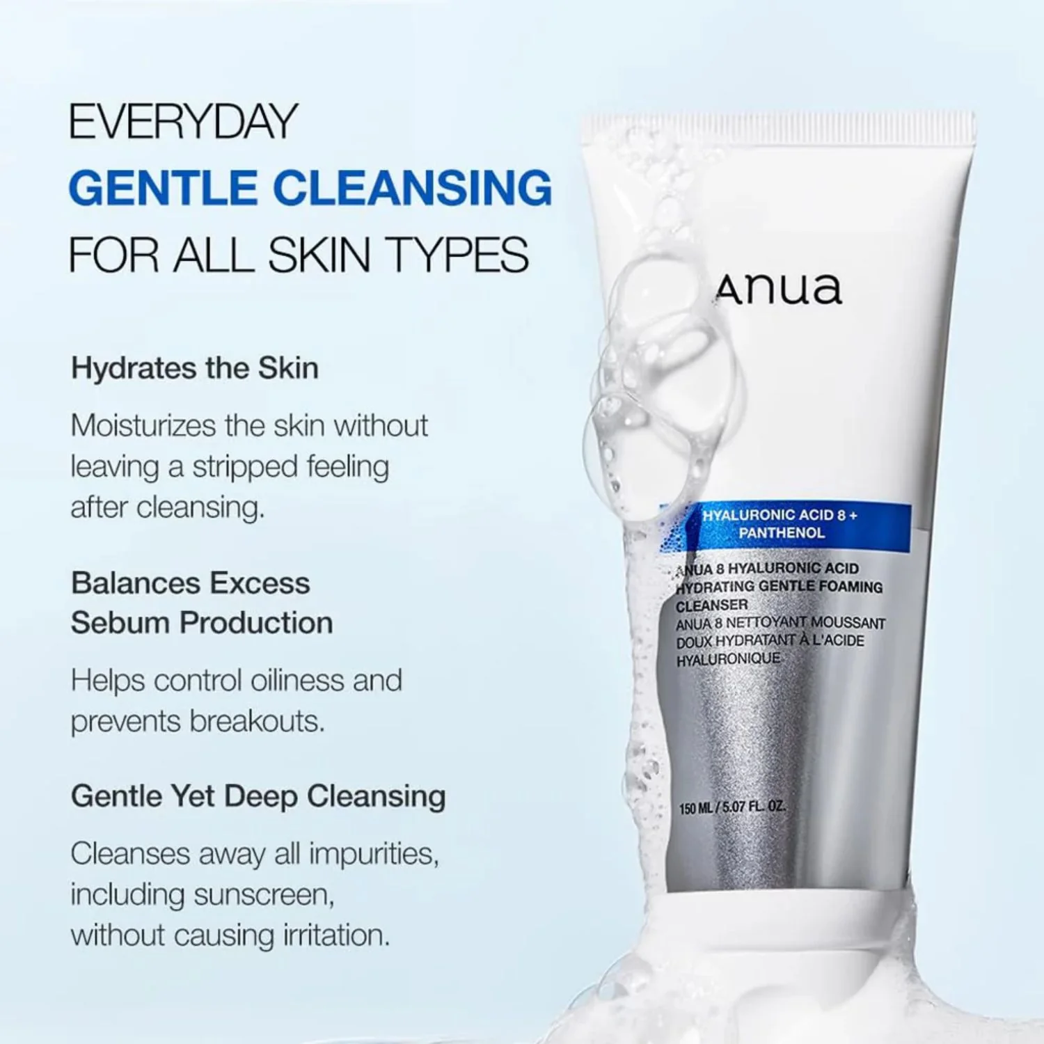 Anua | 8 Hyaluronic Acid Hydrating Gentle Foaming Cleanser 150ml - Image 3