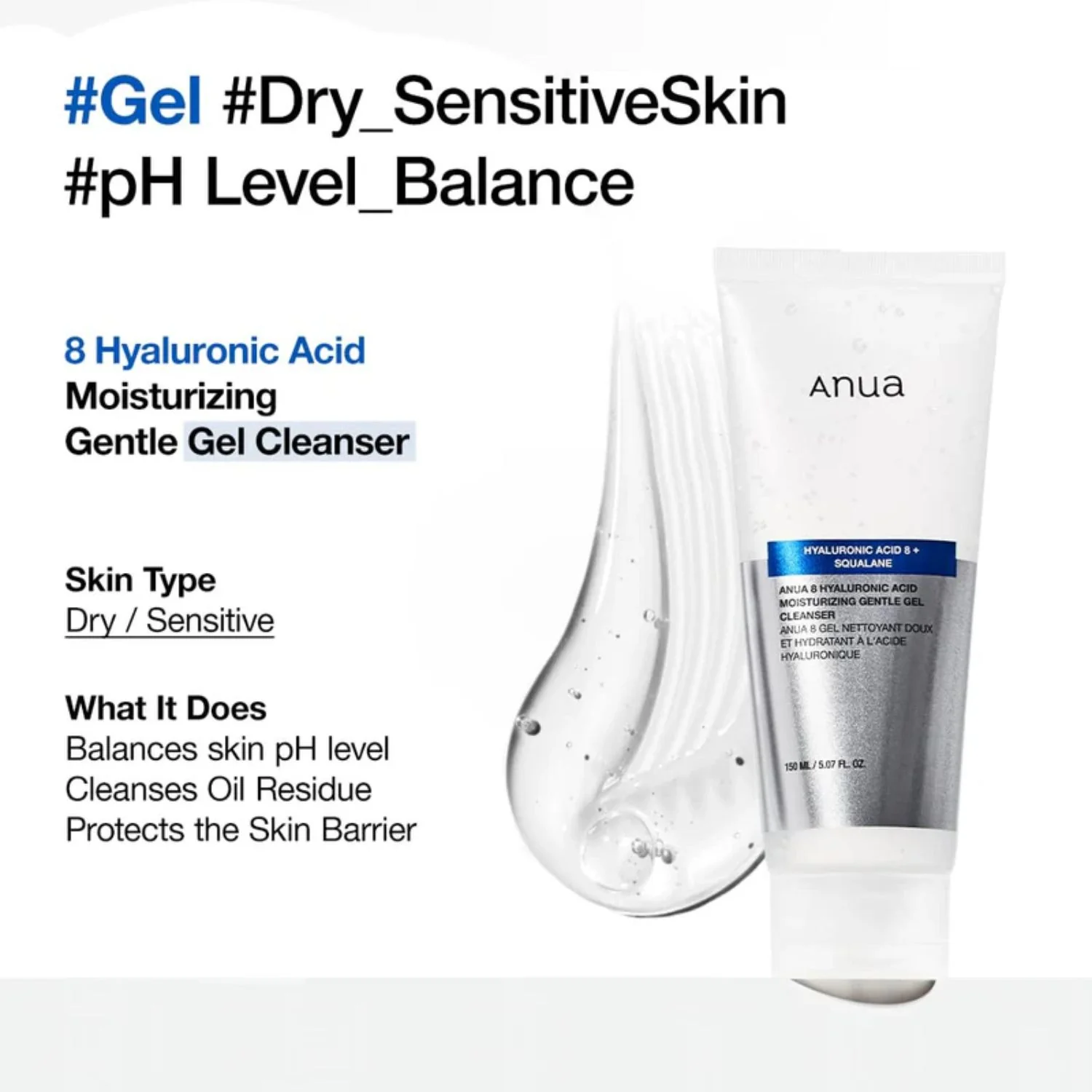 Anua | 8 Hyaluronic Acid Moisturizing Gentle Gel Cleanser 150ml - Image 4