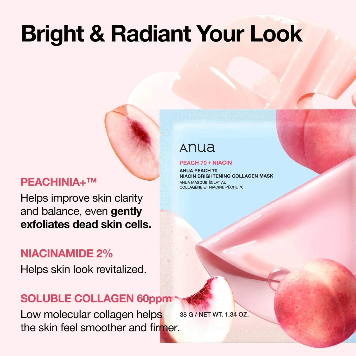 Anua | Peach 70 Niacin Brightening Collagen Mask (4 Pack) - Image 2