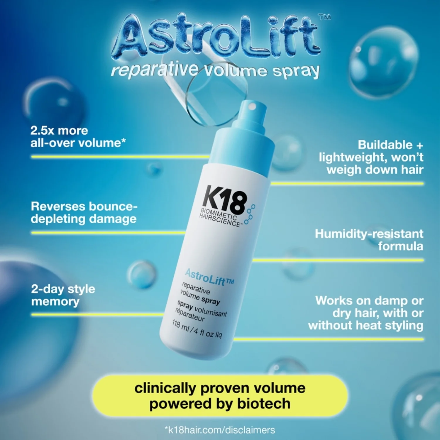 K18 | AstroLift Reparative Volume Spray 118ml - Image 3
